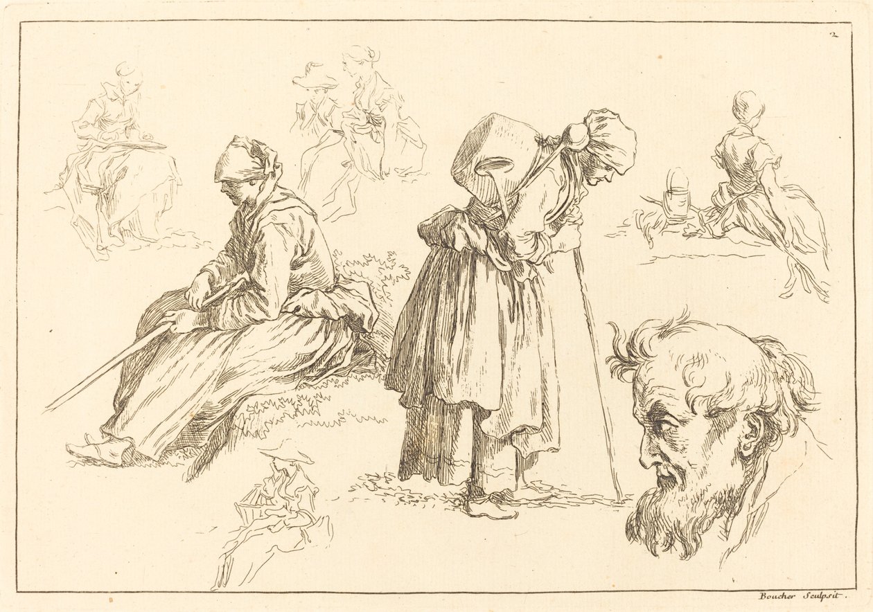 Figure Studies including Woman with a Kettle by François Boucher after Abraham Bloemaert