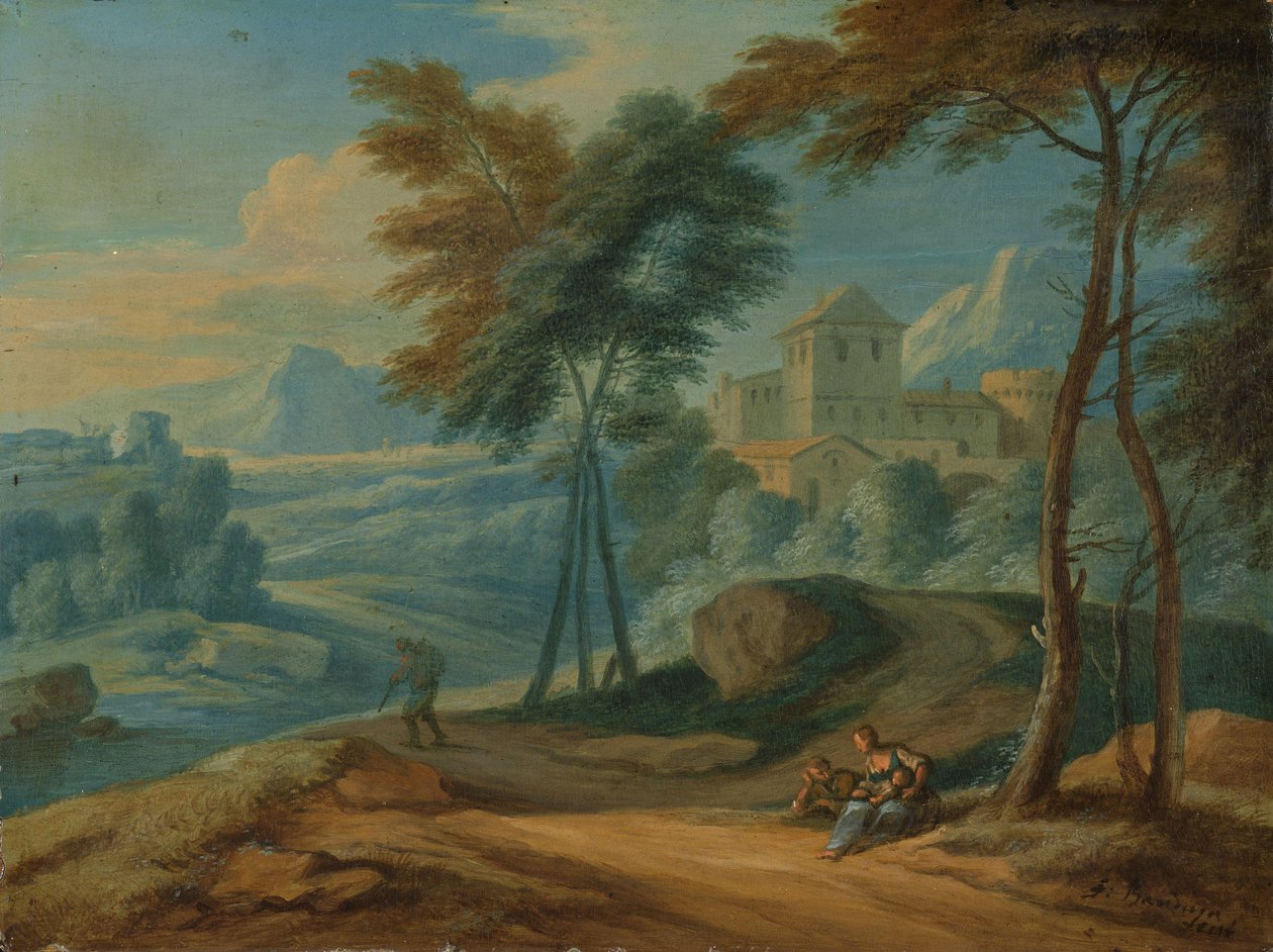 Wooded Italianate Landscape with Figures by François Boudewyns