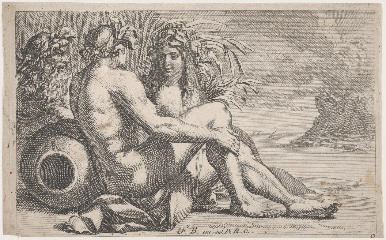 River gods reclining before a seascape by François Bourlier