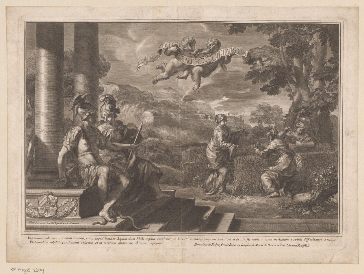 Seated Personifications of Genius and Philosophy with Nymphs Planting Roses by François Spierre