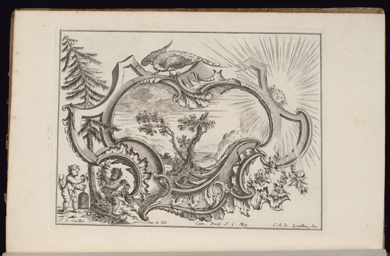 Cartouche with Bird and Sun, Book of Irregular Cartouches by François de Cuvilliés the Elder