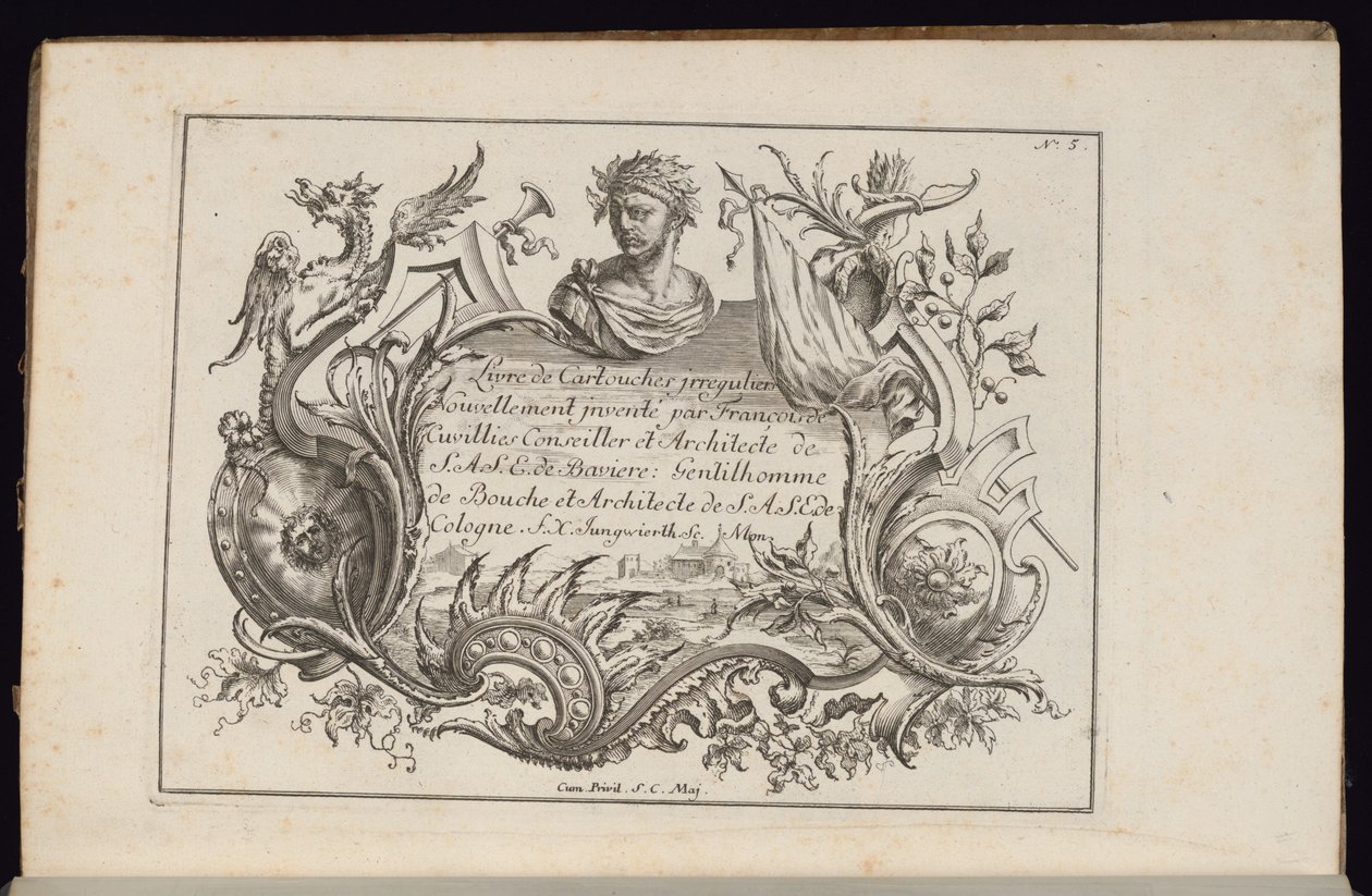 Cartouche with Portrait Bust, Book of Irregular Cartouches by François de Cuvilliés the Elder