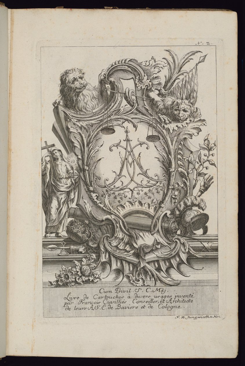 Cartouche with Two Lions and a Cipher, Book of Cartouches for Different Uses by François de Cuvilliés the Elder
