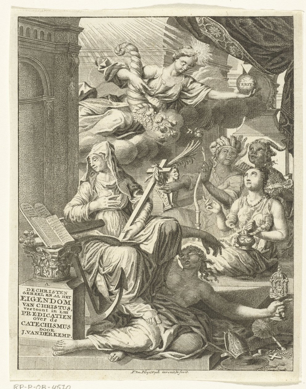 Allegory with Female Personifications of Truth and Virtues and Vices (Title Page for: Johannes van der Kemp, The Christian Entirely the Property of Christ in Life and Death, Shown in Fifty-Three Sermons) by François van Bleyswijck