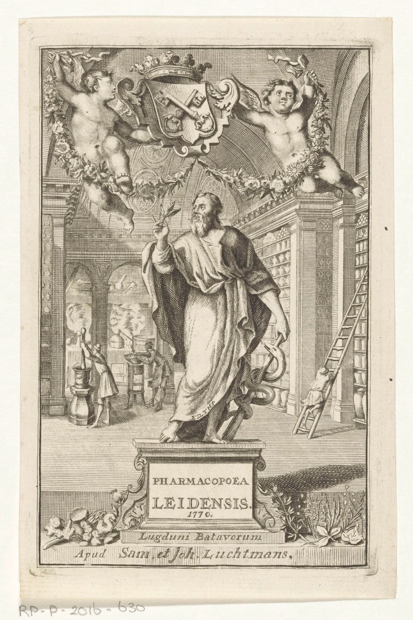 Asclepius (Title Page for: S.n., Pharmacopoea Leidensis, 1770) by François van Bleyswijck