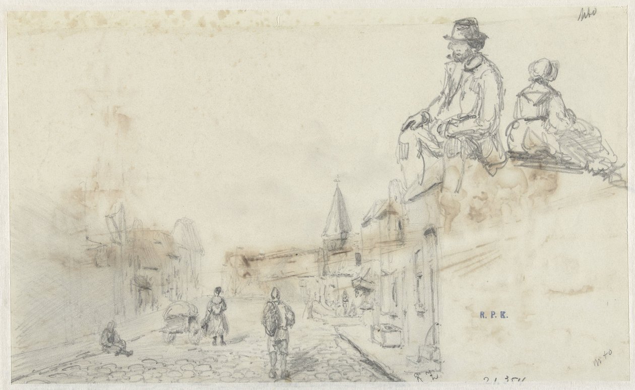 Sketches of a Street and Two Seated Persons by Frans Arnold Breuhaus de Groot