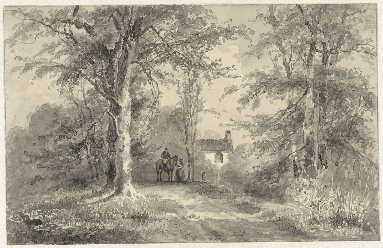 Avenue Between Trees with Rider and Woman by Frans Breuhaus de Groot