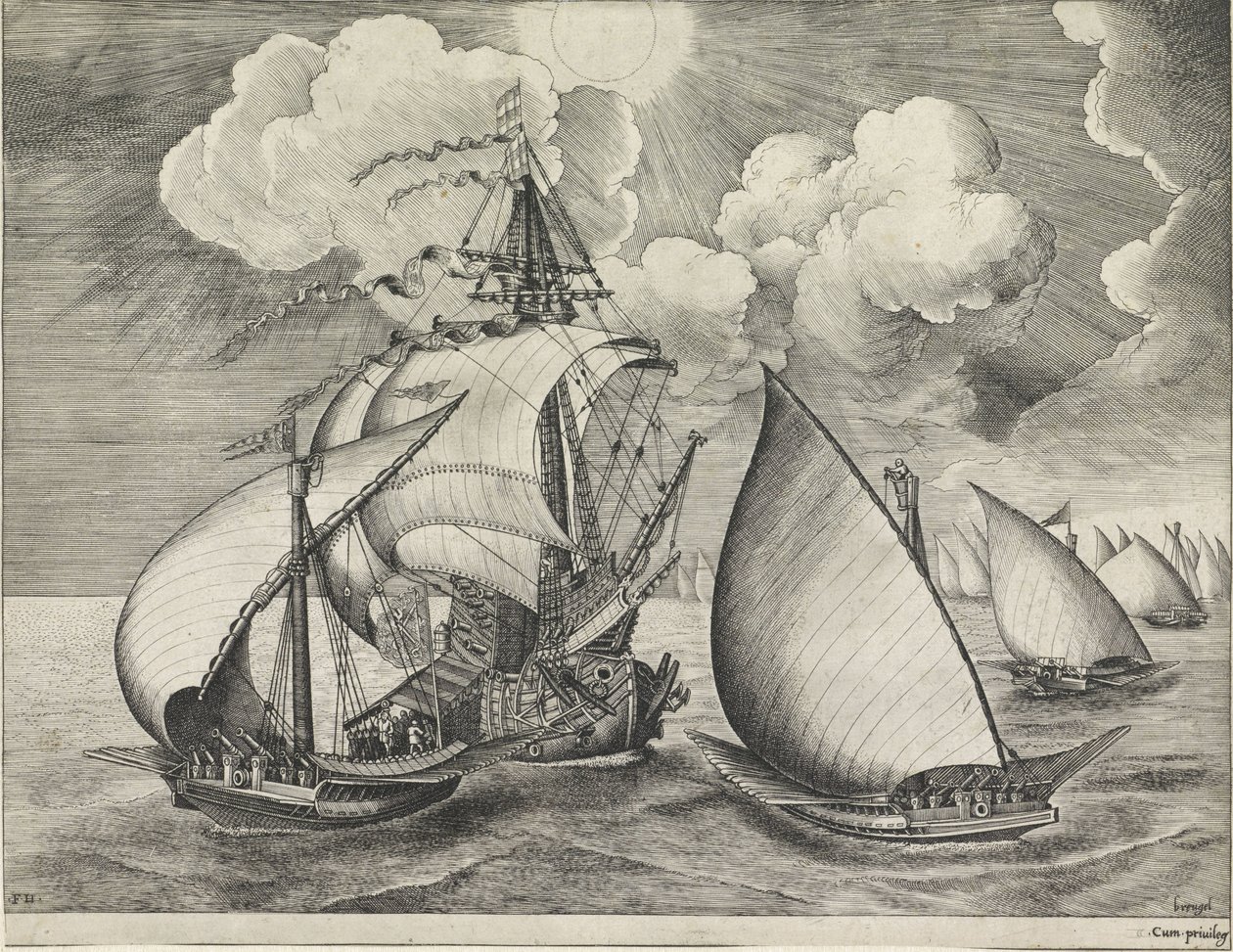A Fleet of Armed Galleys Accompanied by a Warship (Sailing Ships) by Frans Huys