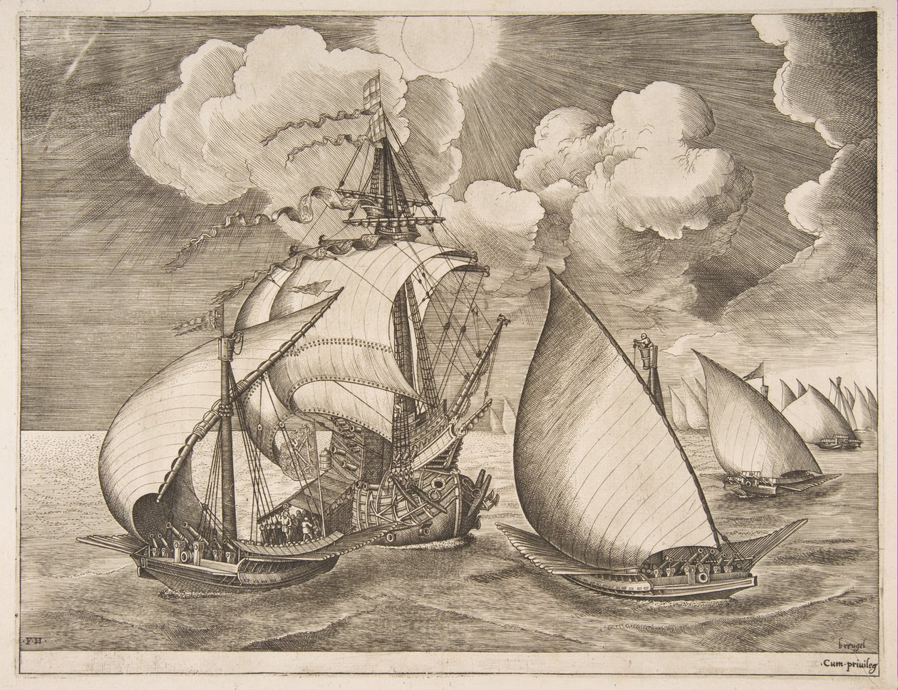 Fleet of Galleys Escorted by a Caravel, from The Sailing Vessels, 1561-65 by Frans Huys