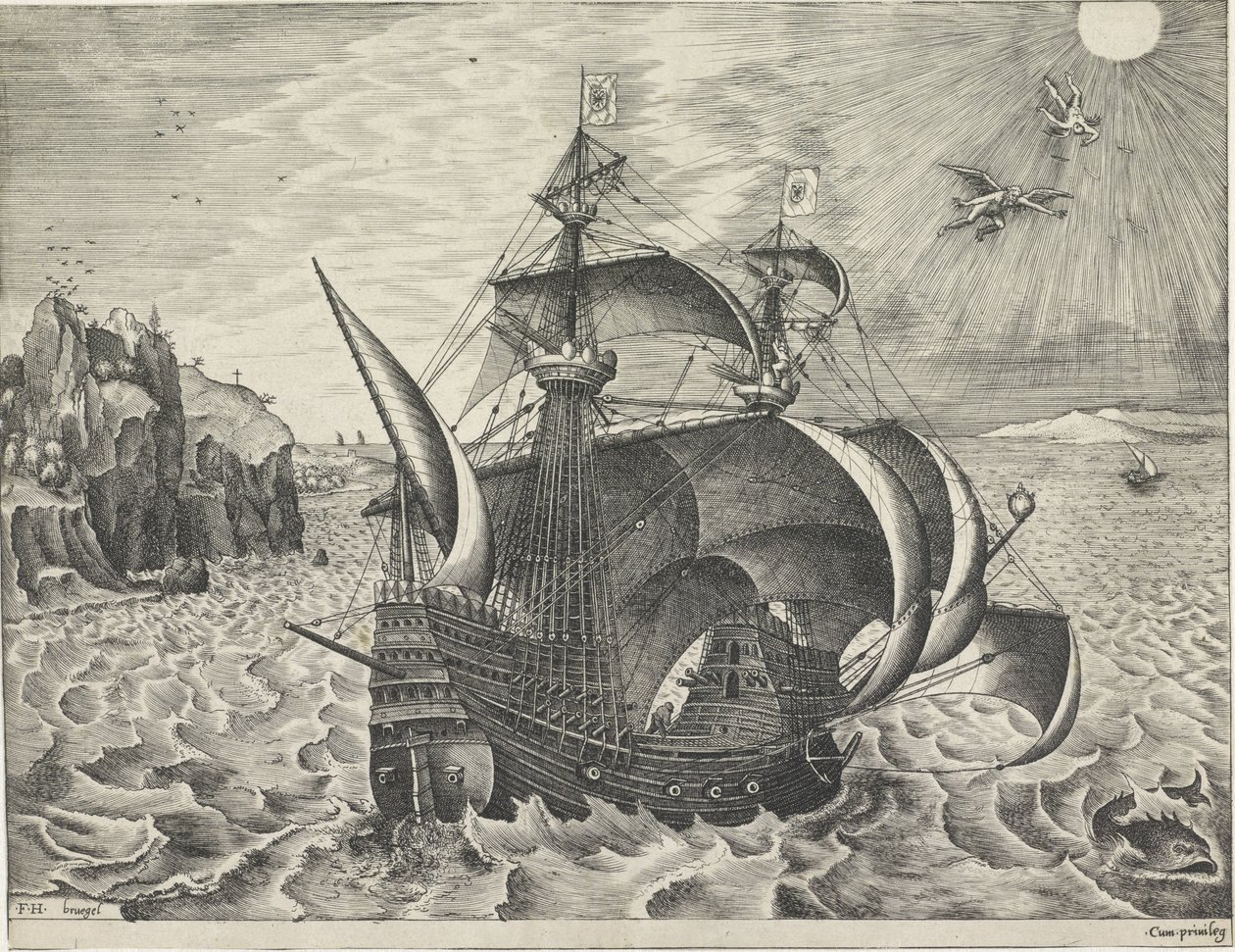 Sailing Ship with the Fall of Icarus (Sailing Ships) by Frans Huys