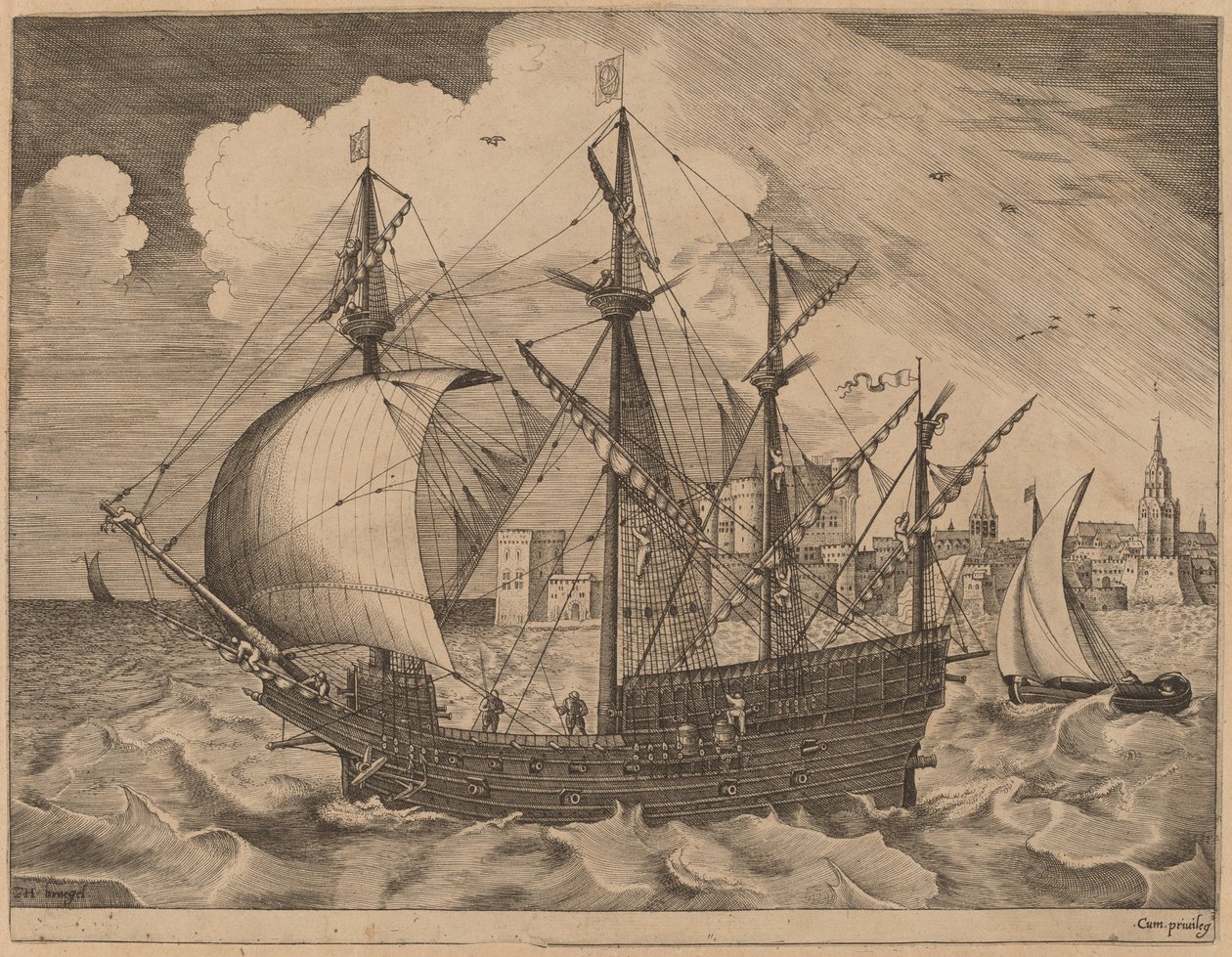 Armed Four-Master Putting Out to Sea by Frans Huys after Pieter Bruegel the Elder