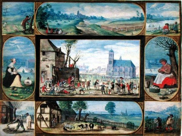 Composite of ten allegorical scenes of life in the town and country by Frans II the Younger Francken