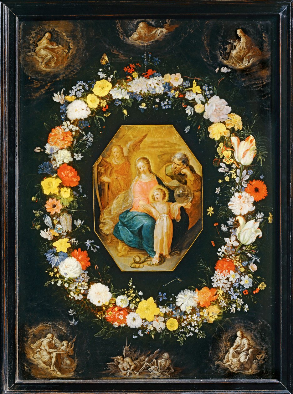 The Holy Family Surrounded by a Garland of Flowers by Frans II the Younger Francken