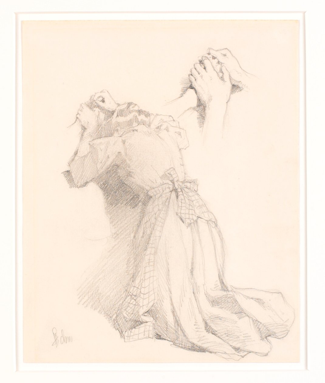 A Page with Five Pencil Sketches. Female Figures. Study of Hands. by Frans Schwartz