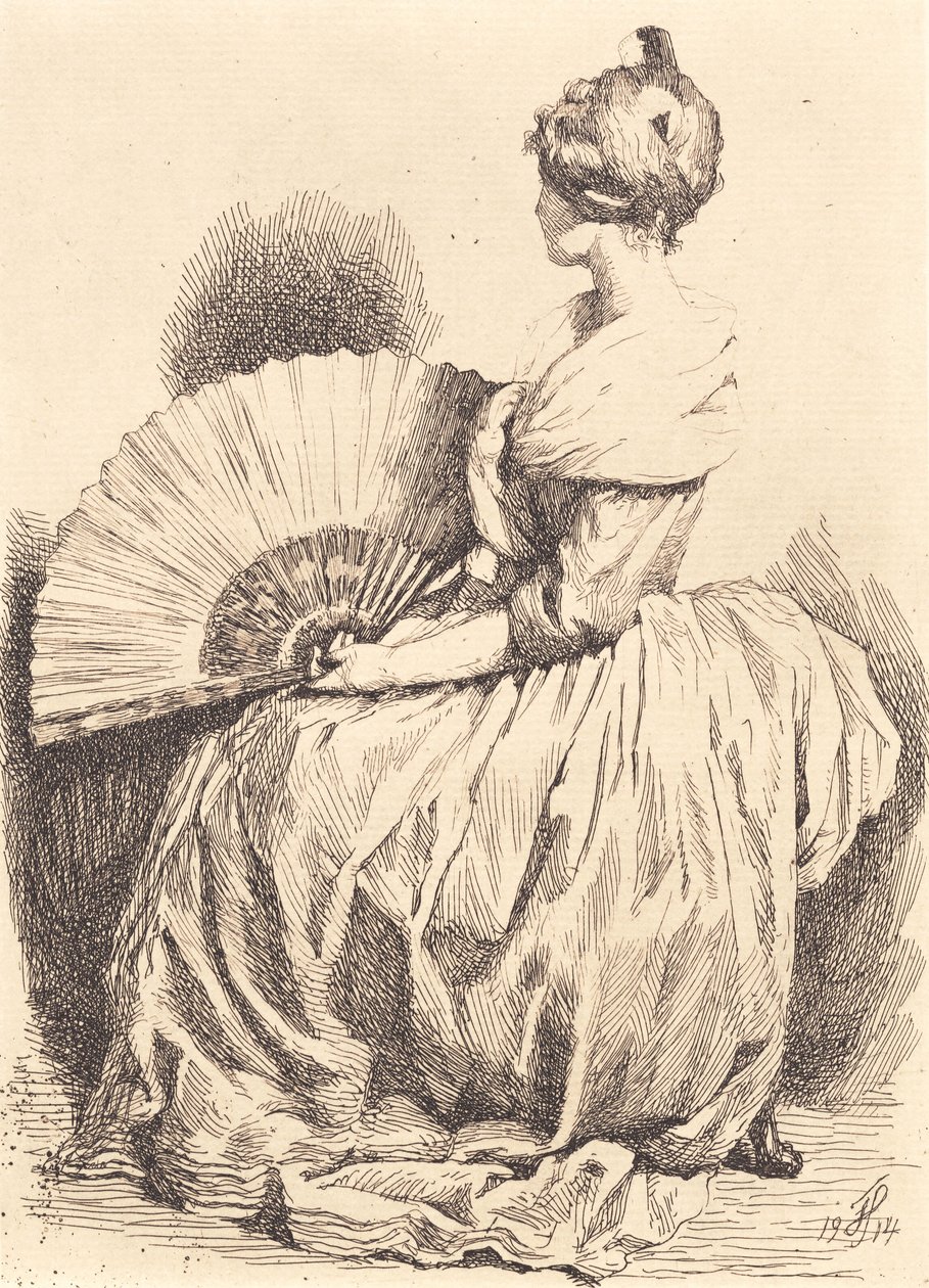 Seated lady with fan by Frans Schwartz