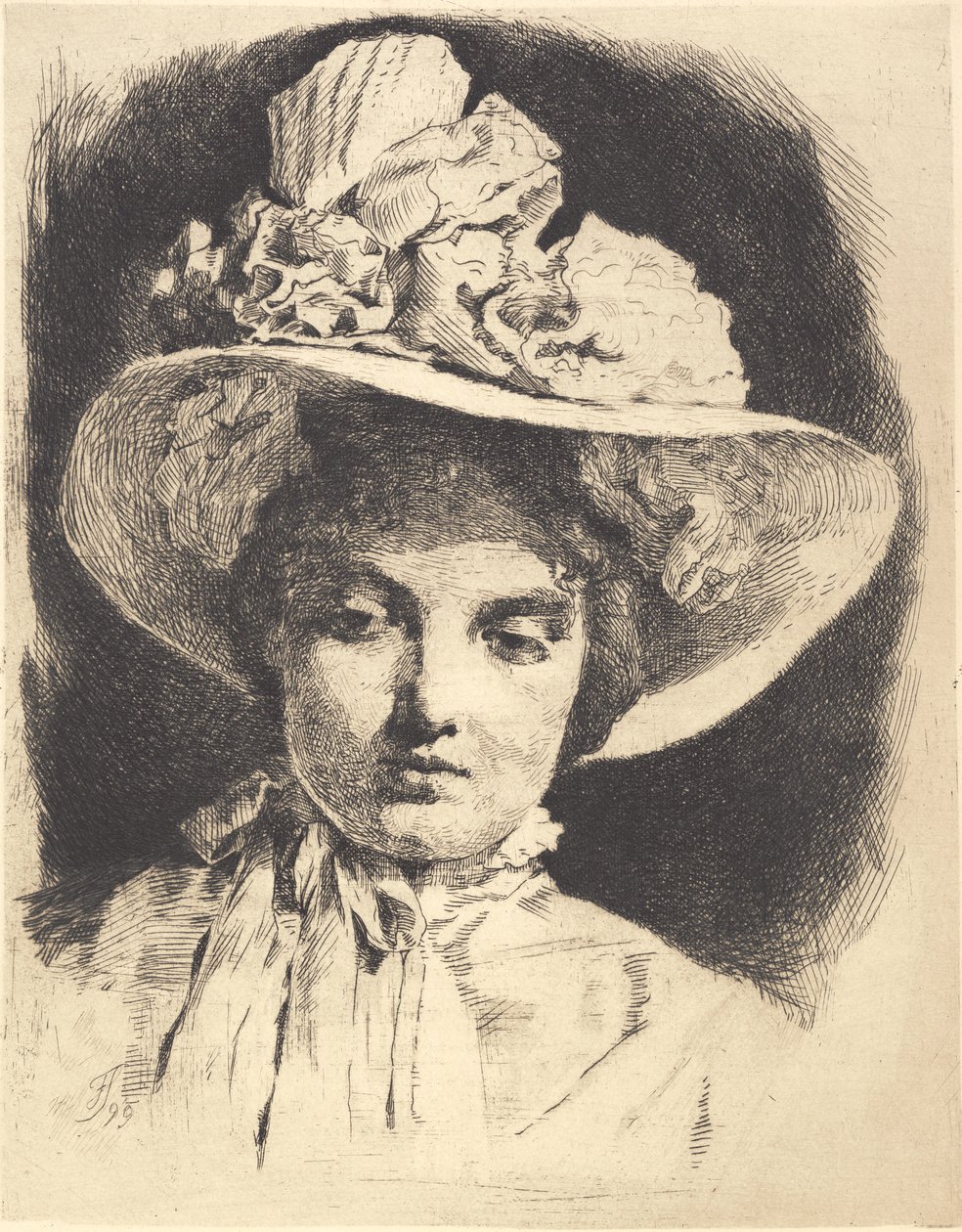 Young Girl, Front View, with Wide-Brimmed Hat by Frans Schwartz