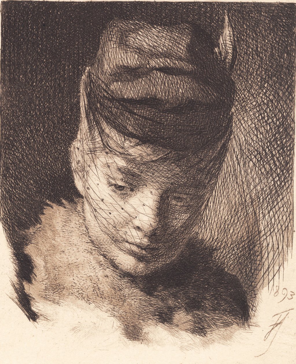 Young Girl with Cap and Veil by Frans Schwartz