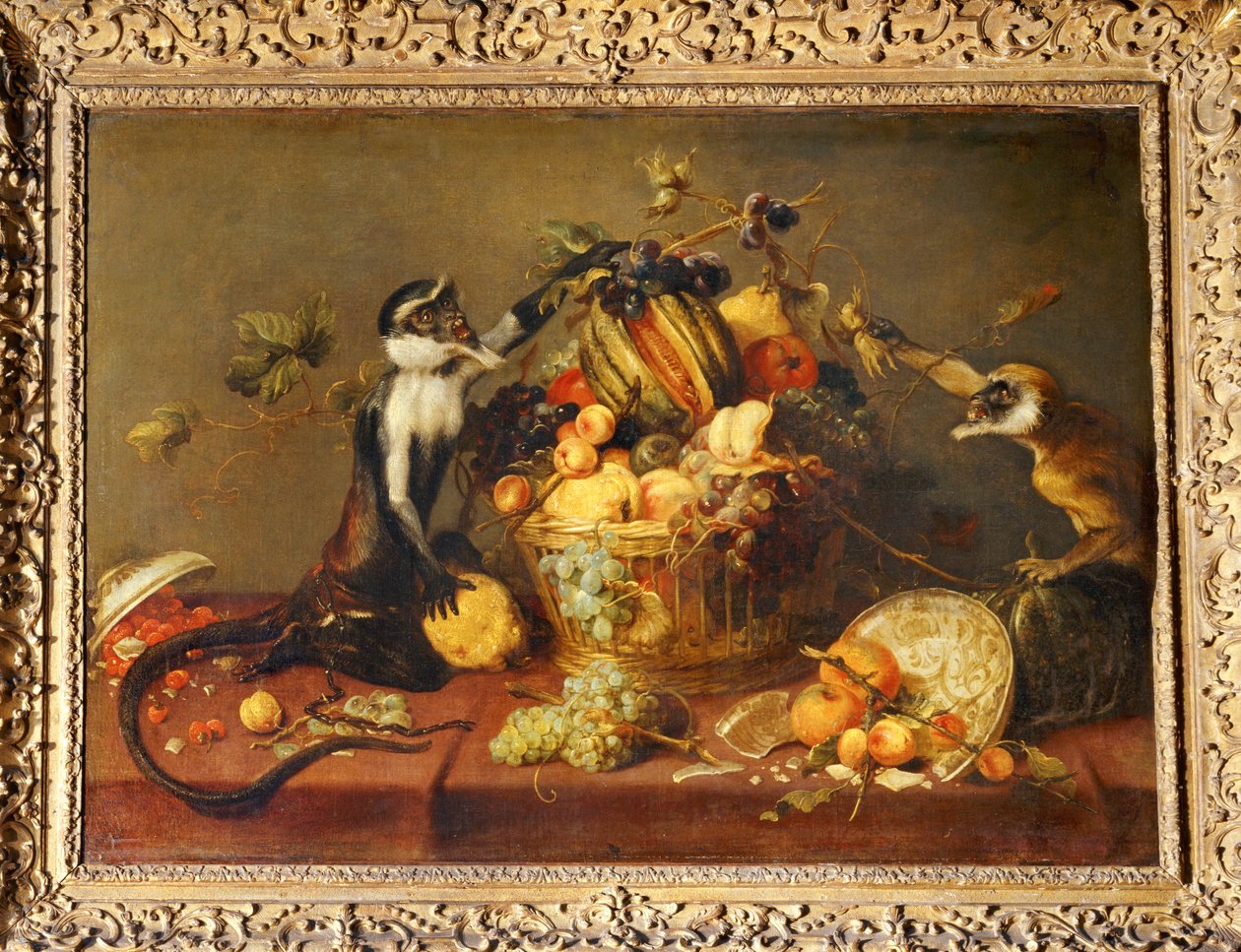 Two Monkeys Plundering a Basket of Fruits by Frans Snyders