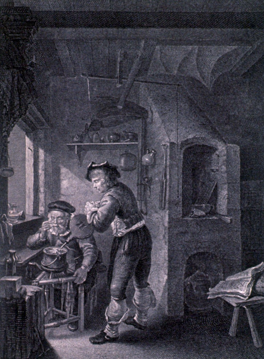 A 17th Century Laboratory by Frans van (after) Mieris