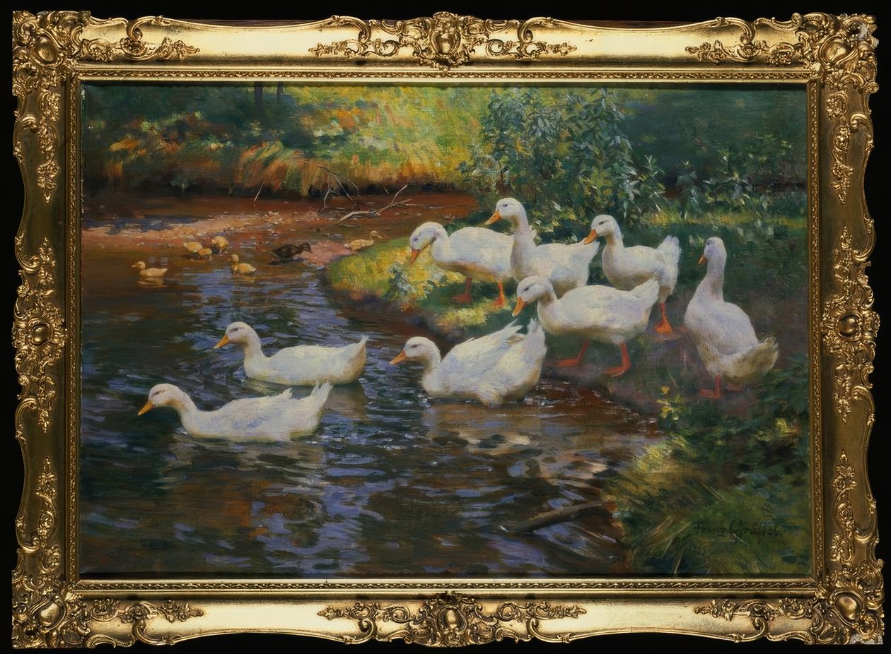 Duck Family (Ducks with Ducklings by the Stream) by Franz Grassel