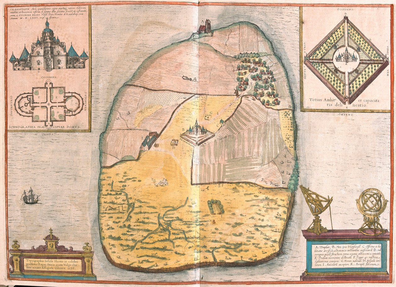 Isle of Ven and Uranienborg, the palace and observatory of Tycho Brahe (engraving) by Franz Hogenberg