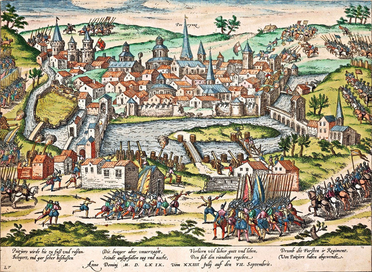 Papists Lay Siege to Poitiers, July 1569, engraving by Franz Hogenberg