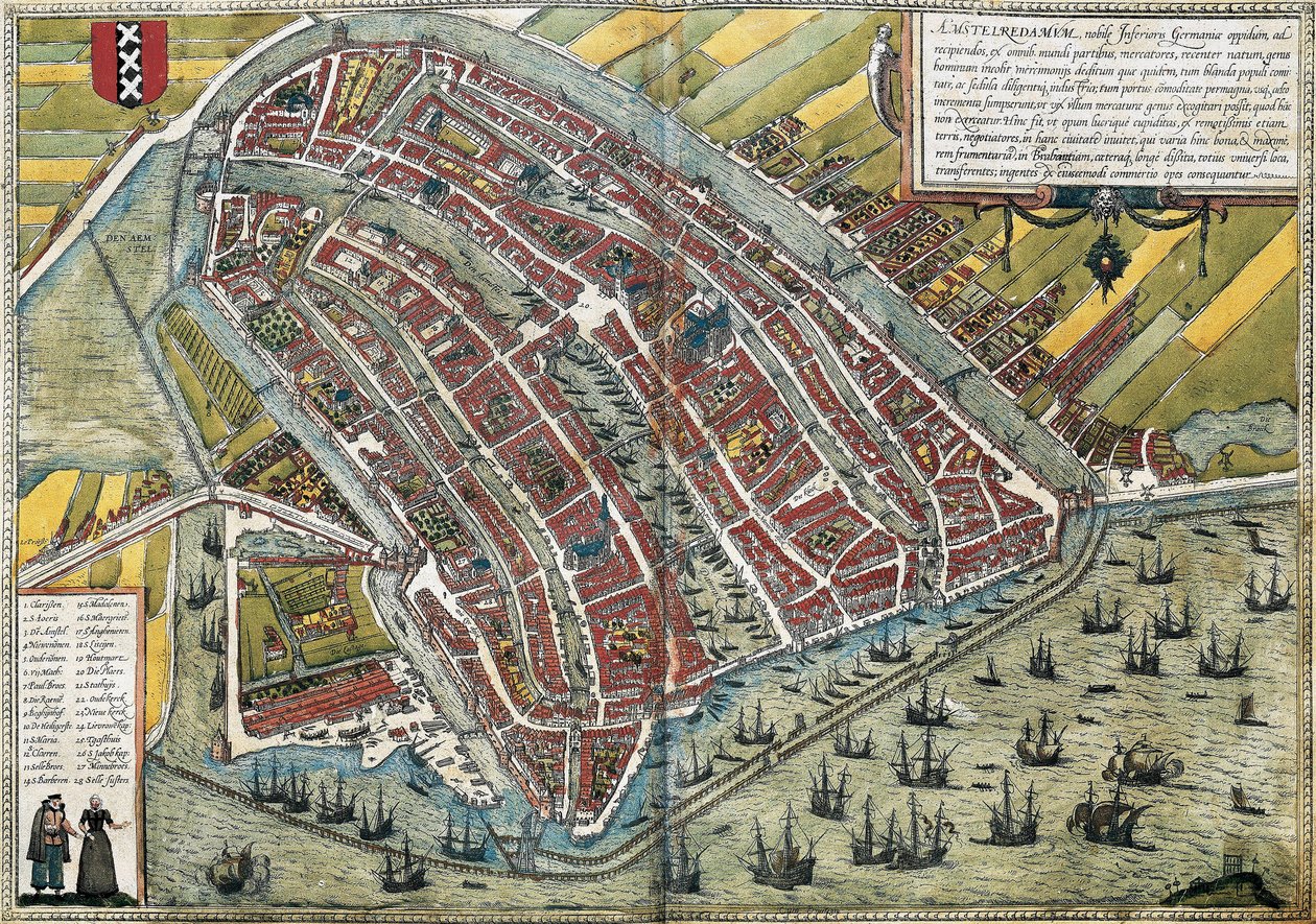 Plan of Amsterdam (Amstelredamum), Netherlands by Franz Hogenberg