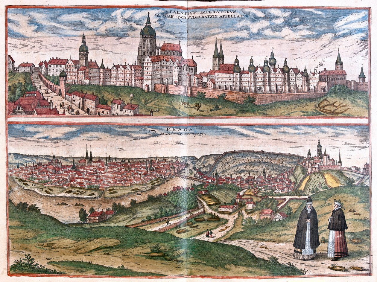 Prague, capital of the Kingdom of Bohemia, Czech Republic (engraving) by Franz Hogenberg
