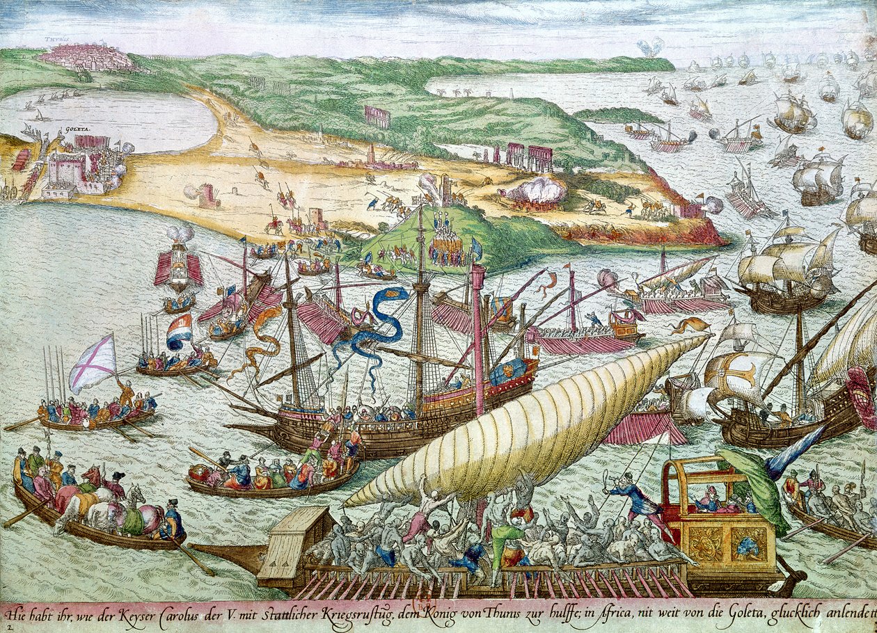 The Siege of Tunis or La Goulette by Charles V in 1535 by Franz Hogenberg
