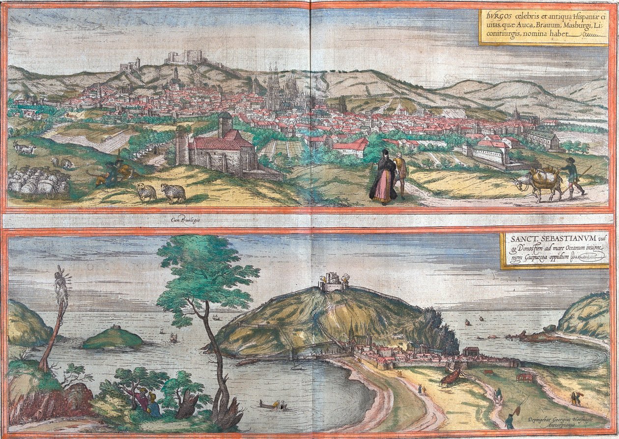 Views of Burgos and San Sebastian, Spain by Franz Hogenberg