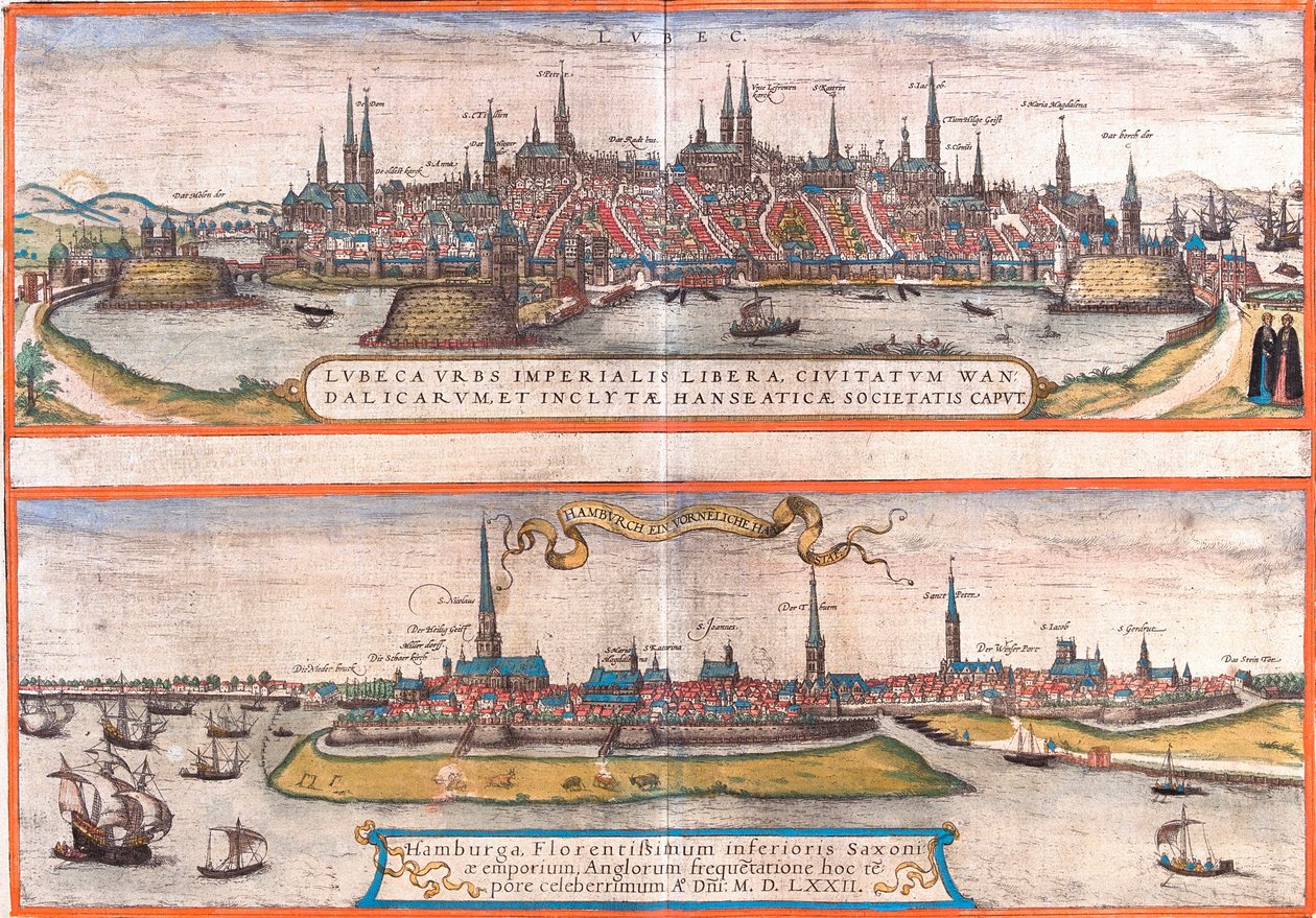 Views of Lubeck and Hamburg, Germany by Franz Hogenberg