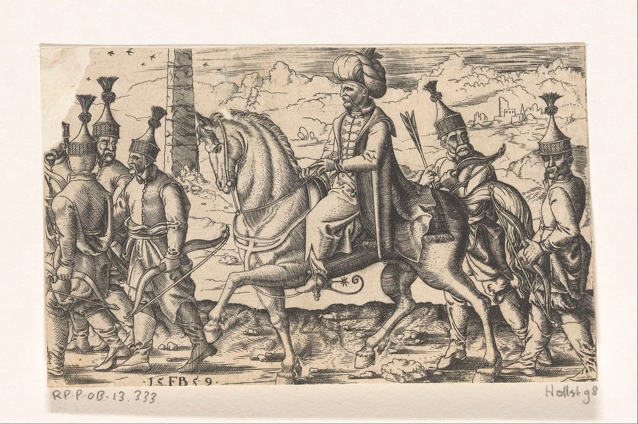 Sultan on Horseback Accompanied by Soldiers by Franz Isaac Brun