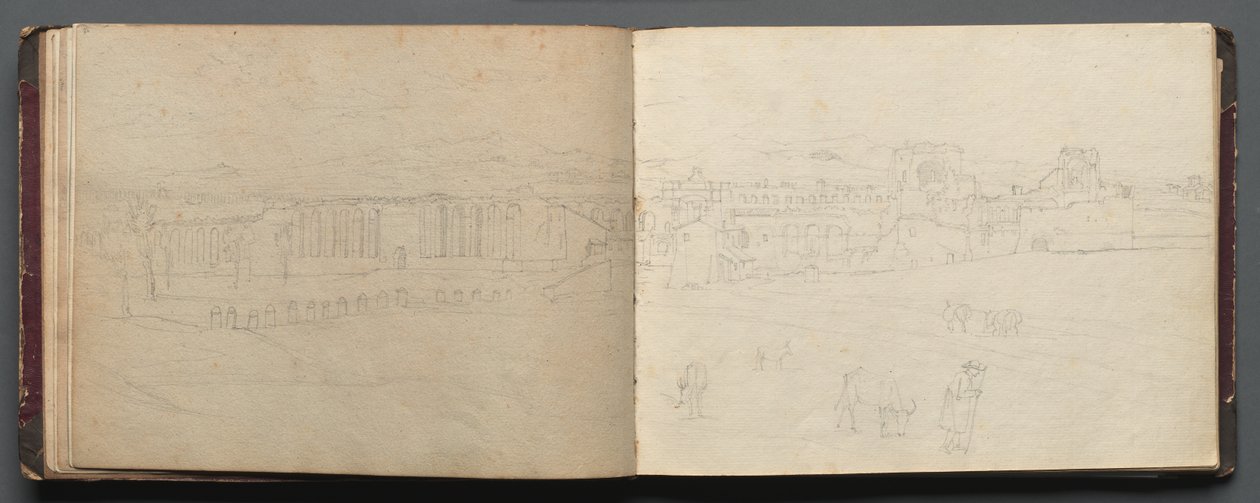 Album with Views of Rome and Surroundings, Landscape Studies, page 08b and 09a: Panoramic View of Rome by Franz Johann Heinrich Nadorp