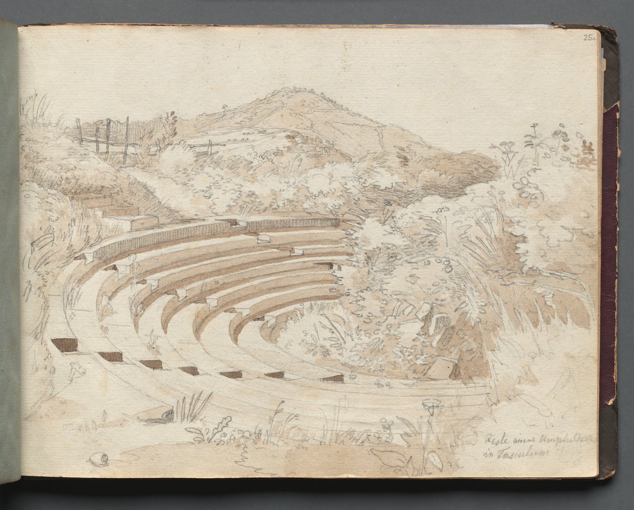 Album with Views of Rome and Surroundings, Landscape Studies, page 25a: Amphitheater, Tusculum by Franz Johann Heinrich Nadorp