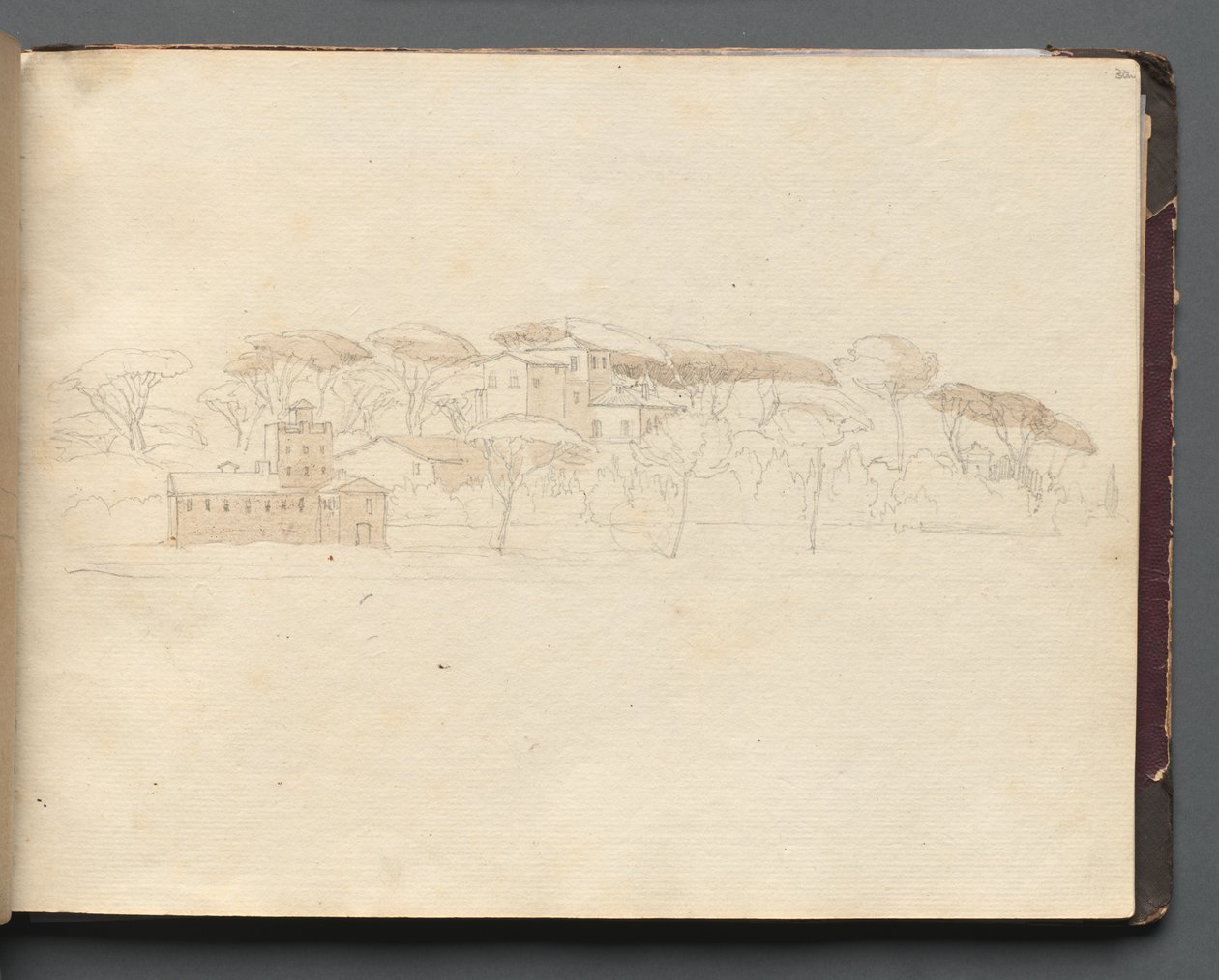 Album with Views of Rome and Surroundings, Landscape Studies, Page 30a: Roman Panoramic View by Franz Johann Heinrich Nadorp