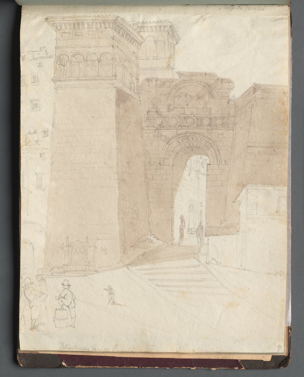 Album with Views of Rome and Surroundings, Landscape Studies, page 50a: Roman Architectural View by Franz Johann Heinrich Nadorp