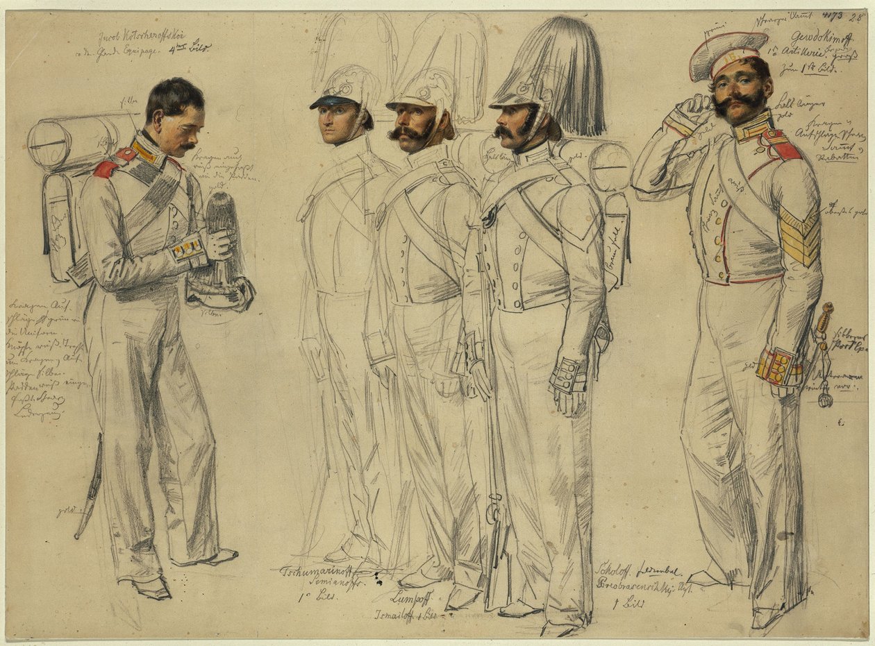 Jacob Kotscheroffskoy, Tschumarinoff Semianoffs, Lumpoff Ismailoff, Sokoloff Feldwebel Gewdokimoff by Franz Krüger