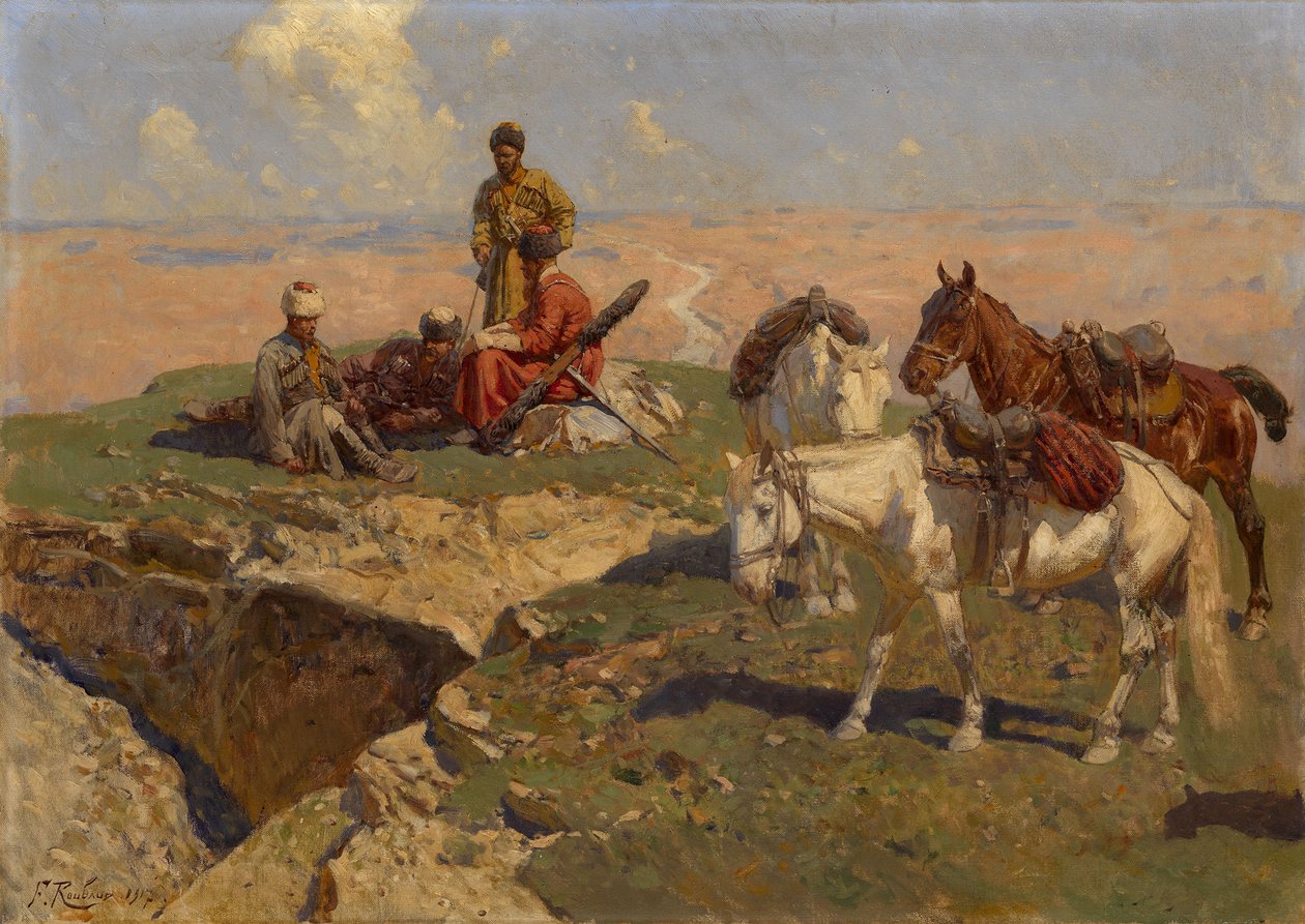 Caucasian Riders at Rest by Franz Roubaud