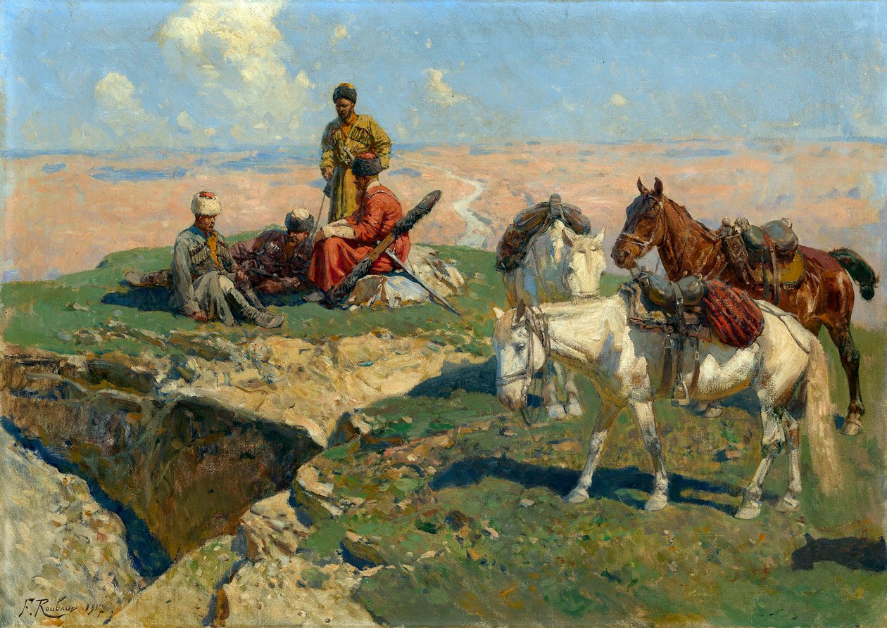The Halt of the Caucasian Warriors by Franz Roubaud