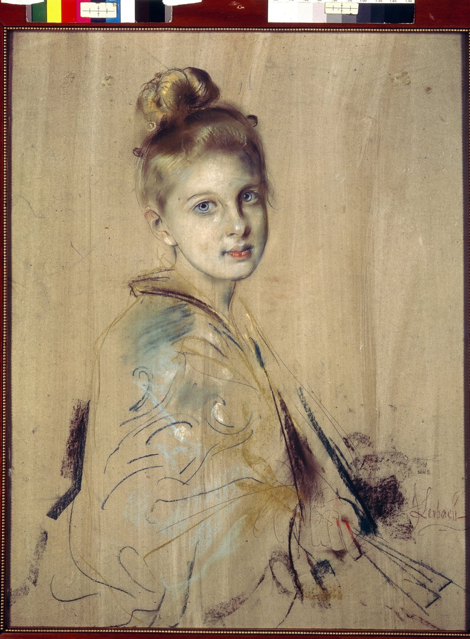 Girl With A Fan by Franz von Lenbach by Franz Seraph von Lenbach