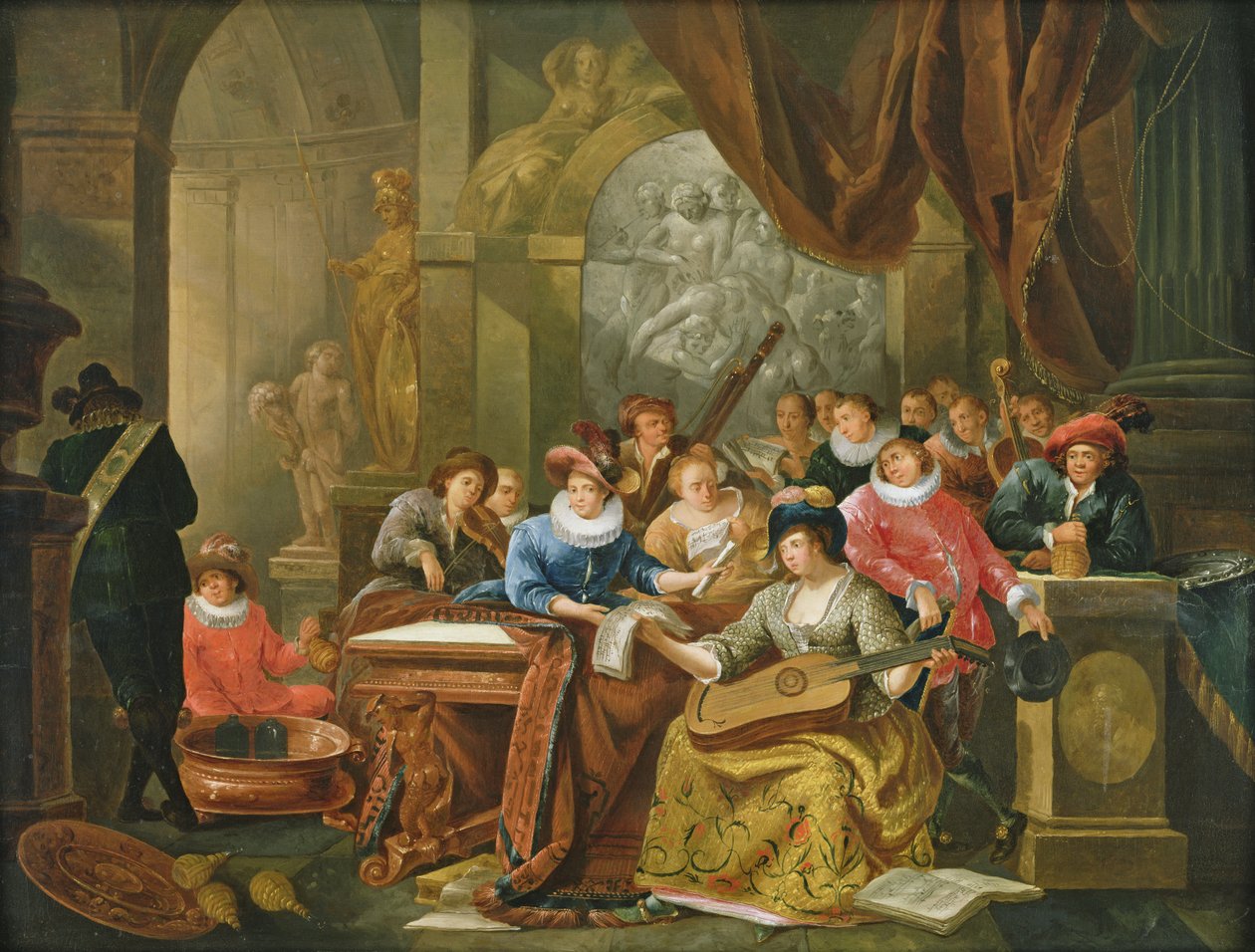 Music Party in a Palatial Interior with Statues and Works of Art by Franz Verbeeck or Verbeecq