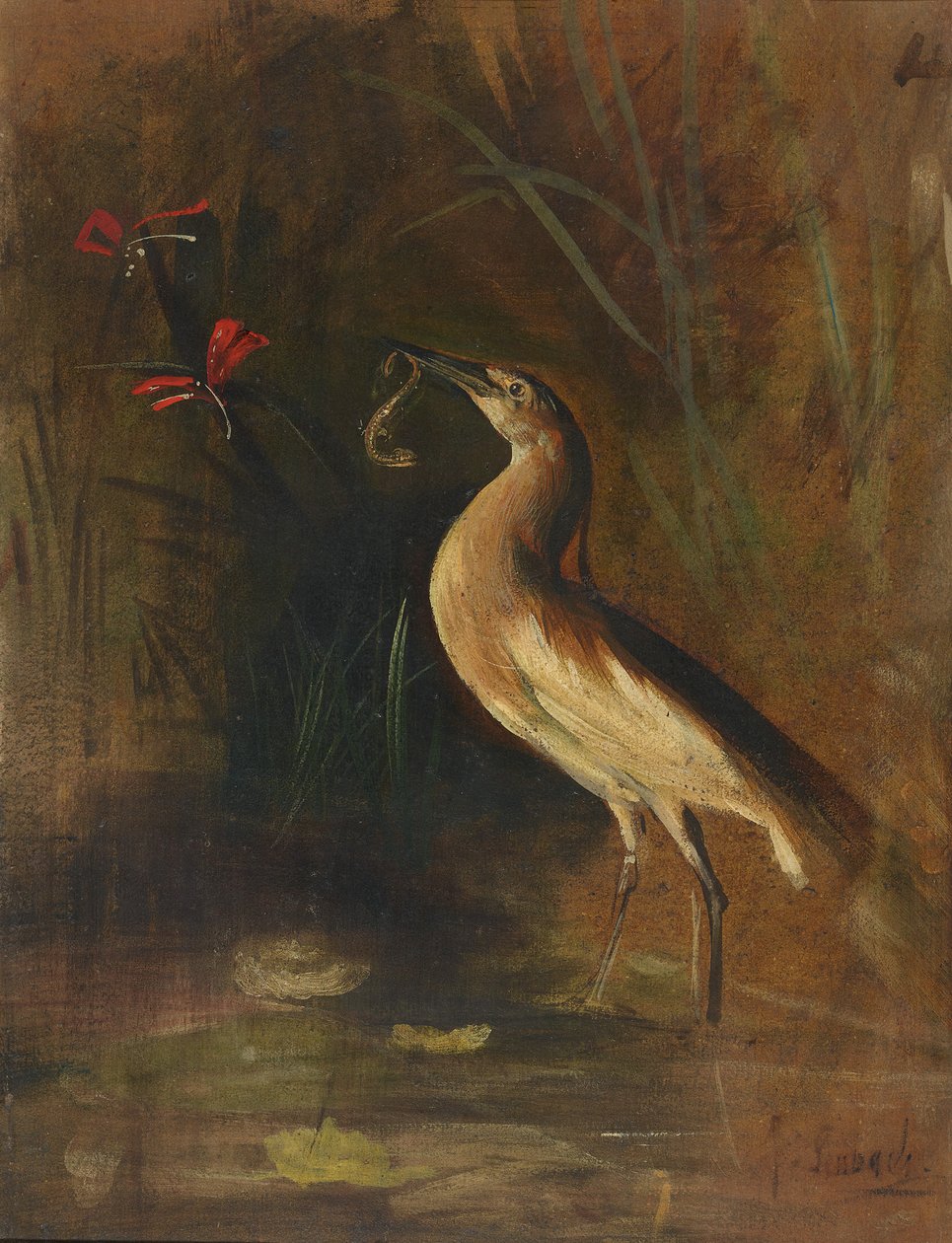 Heron and Salamander by Franz von Lenbach