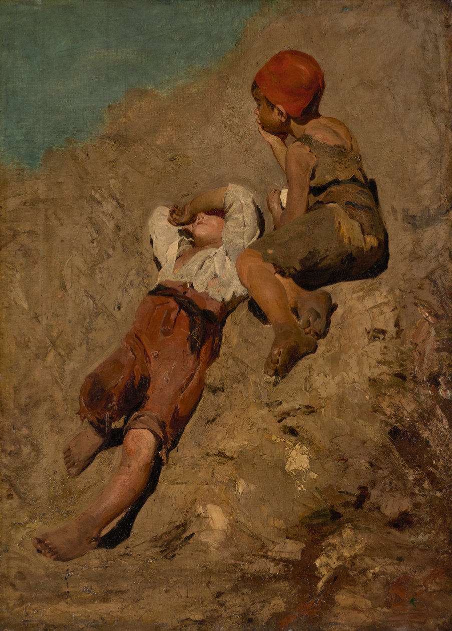 Two Peasant Boys on a Slope by Franz von Lenbach
