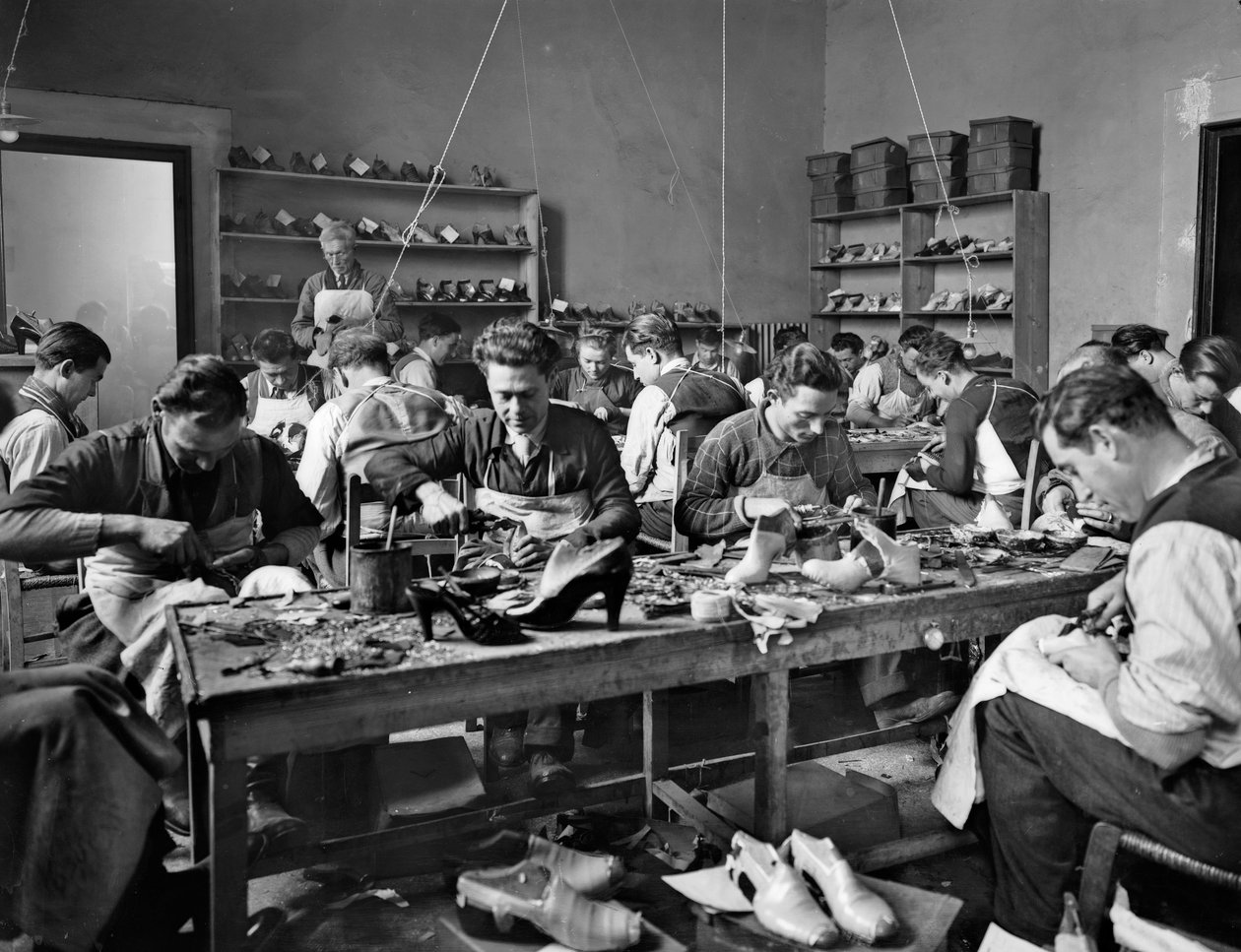 Craftsmen at Work in the Studio of Footwear Designer and Manufacturer Ferragamo in Palazzo Feroni, Florence by Fratelli Alinari Fratelli Alinari
