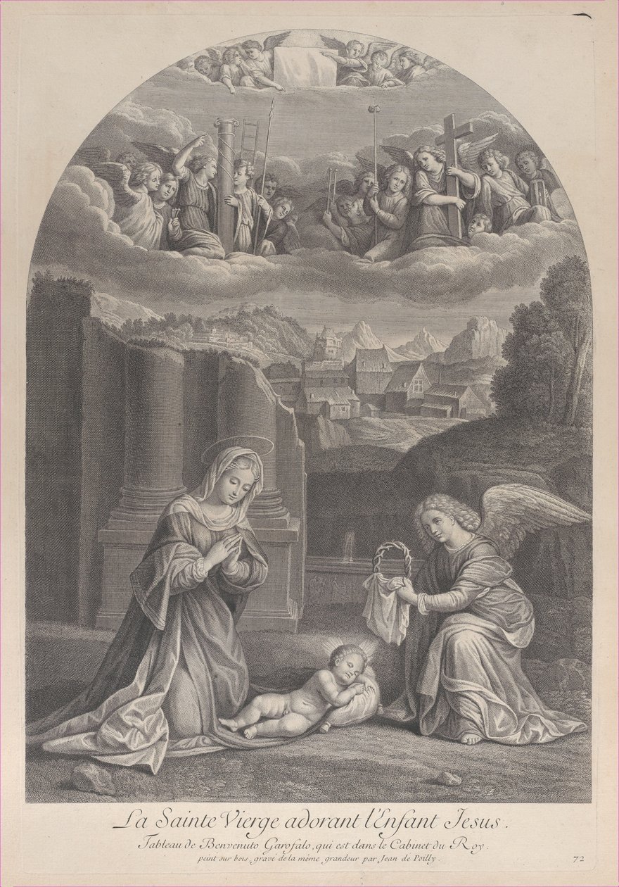 The Virgin Mary Adoring the Christ Child, an Angel Holding a Crown of Thorns at Right by Frédéric Horthemels