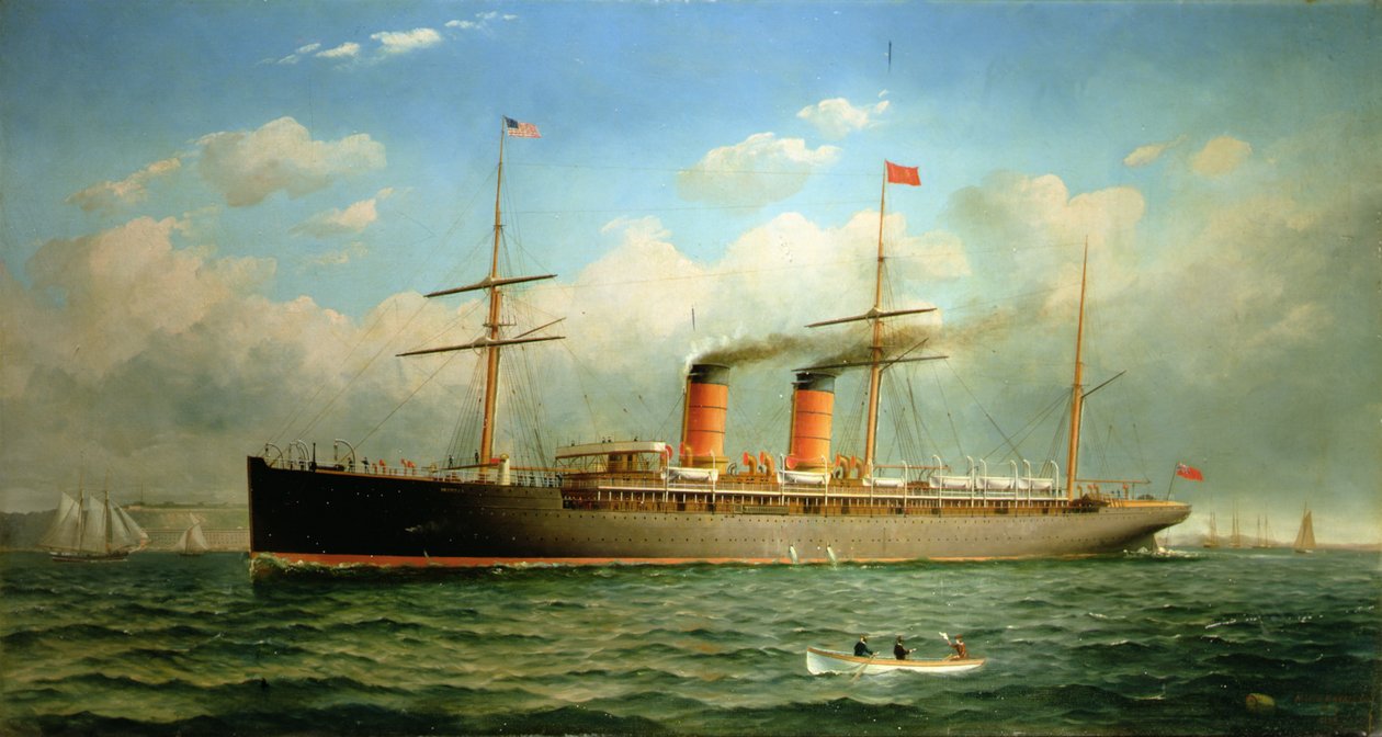 The Cunard Liner R.M.S. Umbria off Brooklyn Heights, on the East River, New York by Fred Pansing
