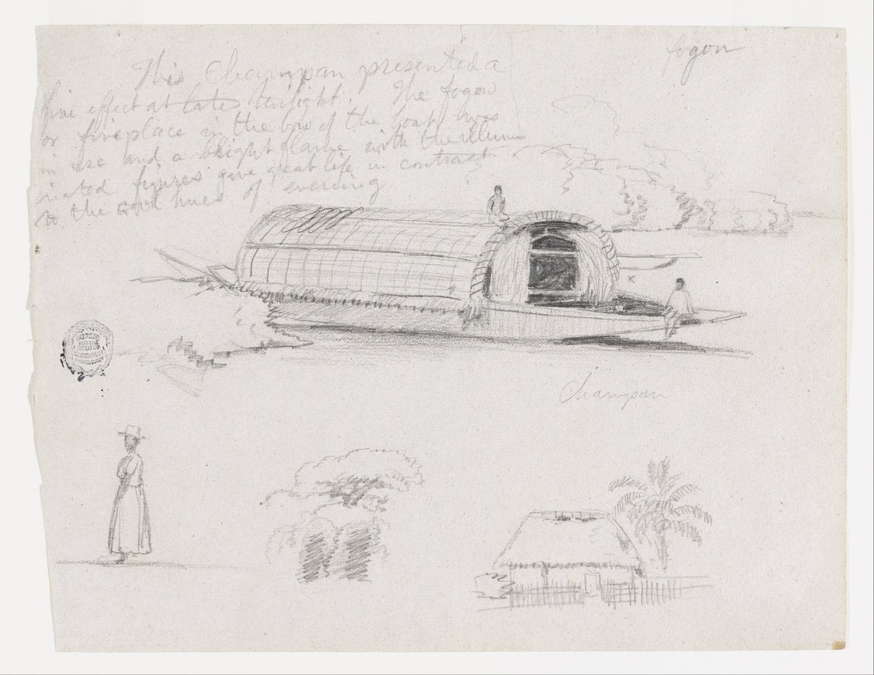 Sketches from Colombia: River Craft (Champan), a Woman, Group of Trees, a House by Frederic Edwin Church