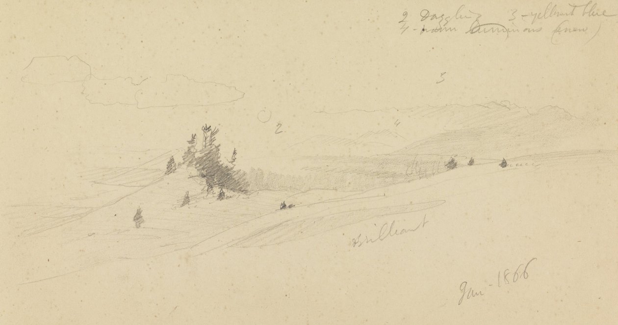 Wooded Hilltop, Hilly Valley, Sun by Frederic Edwin Church