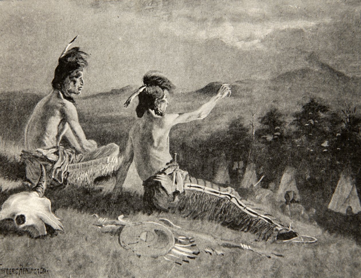 All the Tribes Beheld the Signal, Saw the Distant Smoke Ascending, from The Song of Hiawatha by Henry Wadsworth Longfellow by Frederic Remington