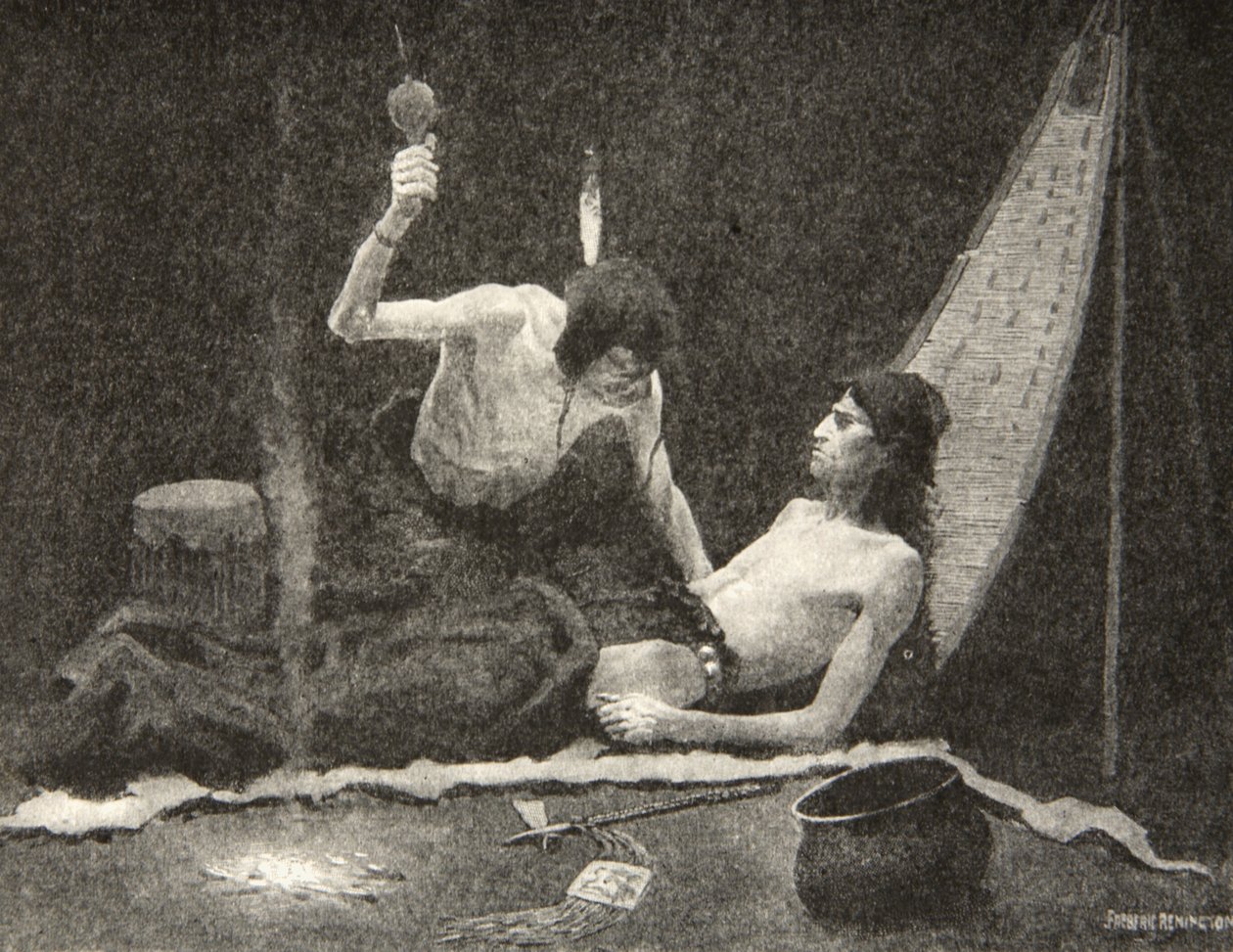 I can blow you strong, my brother, I can heal you, Hiawatha!, from The Song of Hiawatha by Henry Wadsworth Longfellow, published by George G. Harrap and Company Ltd., 1911 by Frederic Remington